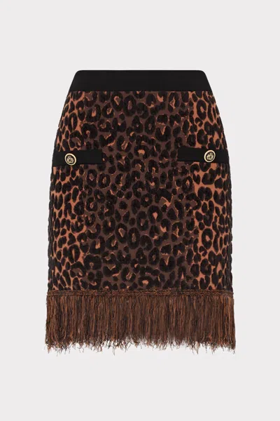Milly Leopard Fringe Knit Mini Skirt In Brown