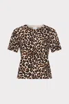 Milly Leopard Print Short Sleeve Knit Top In Multi