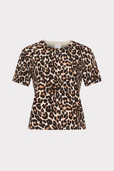 Milly Leopard Print Short Sleeve Knit Top In Multi