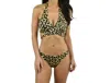 Milly Leopard Wrap Halter Bikini Top In Tan In Multi