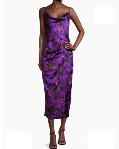 Milly Lilliana Floating Petalshalter Neck Dress In Multi In Blue