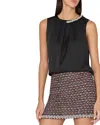 Milly Lily Satin Crystal Embellished Top In Black In Black