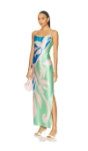 Milly Lily Floral Vine Satin Slip Maxi Dress In Multi