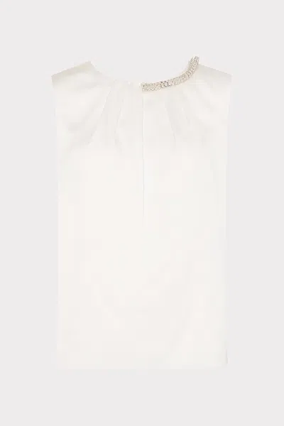 Milly Lily Satin Crystal Embellished Sleeveless Top In Ecru
