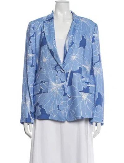 Pre-owned Milly Linen Floral Print Blazer In Blue