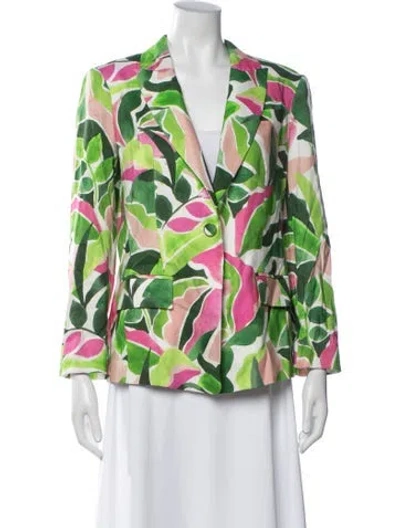 Pre-owned Milly Linen Floral Print Blazer In Green