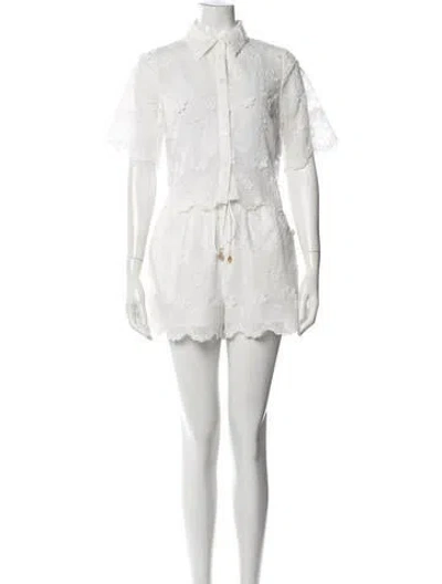 Pre-owned Milly Linen Floral Print Short Set In White