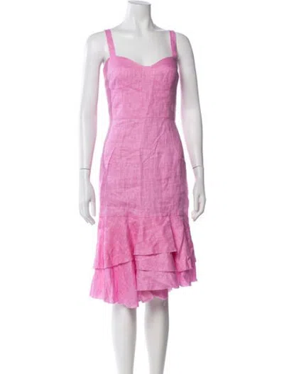 Pre-owned Milly Linen Knee-length Dress In Pink