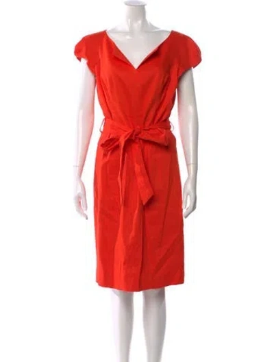 Pre-owned Milly Linen Knee-length Dress In Red