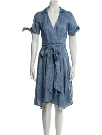 Pre-owned Milly Linen Midi Length Dress In Blue
