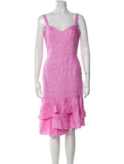 Pre-owned Milly Linen Midi Length Dress W/ Tags In Pink