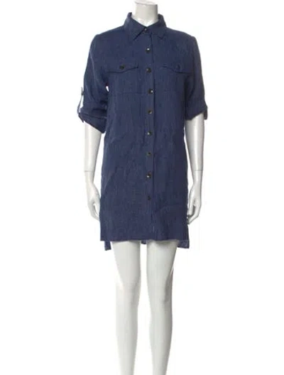 Pre-owned Milly Linen Mini Dress In Blue