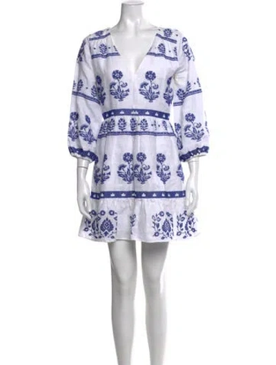 Pre-owned Milly Linen Mini Dress In Blue/white
