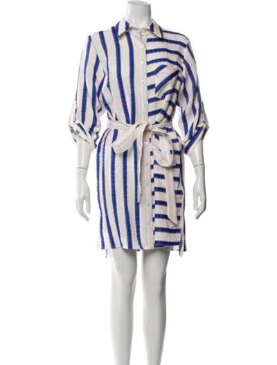 Pre-owned Milly Linen Mini Dress In Blue/white