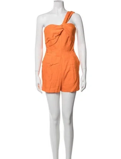 Pre-owned Milly Linen One-shoulder Romper In Orange