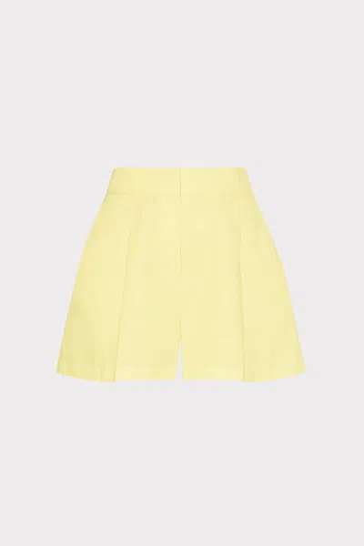 Milly Linen Pleated Shorts In Yellow