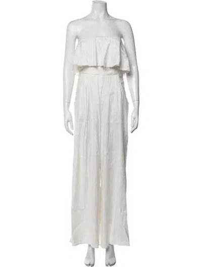 Pre-owned Milly Linen Strapless Jumpsuit In White