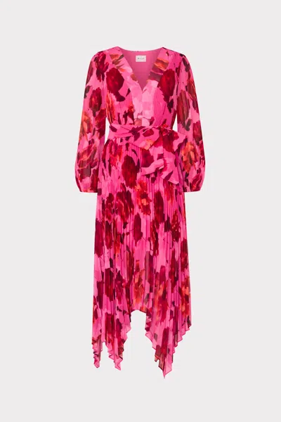 Milly Liora Blurred Blossom Pleated Maxi Dress In Pink