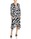 Milly Liora Ink Print Long Sleeve Pleated Midi Dress In Black