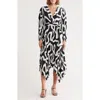 Milly Liora Ink Print Long Sleeve Pleated Midi Dress In Black