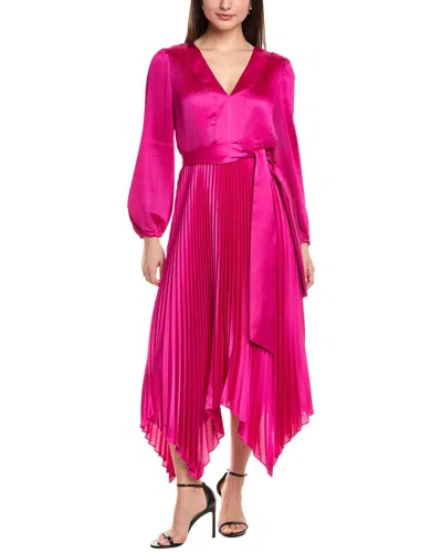 Milly Liora Pleated Satin Midi Dress In Pink