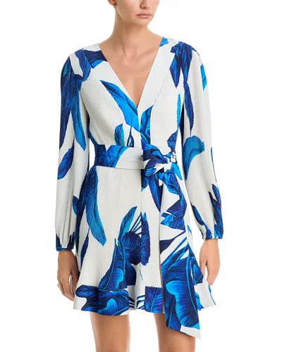Milly Liv Floral Pleated Tie Waist Mini Dress In Blue