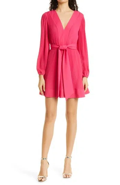 Milly Liv Long Sleeve Pleated Dress In Pink