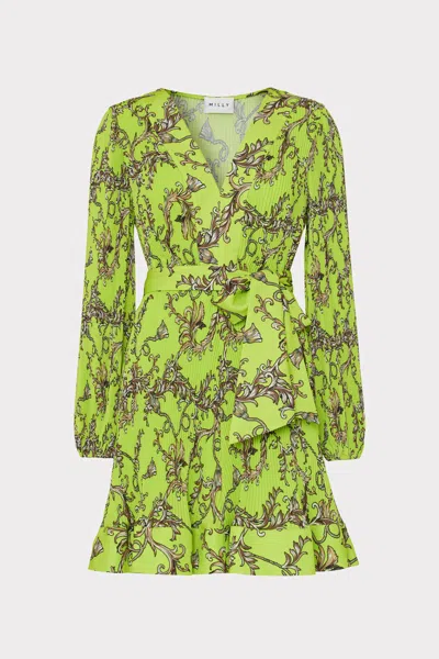 Milly Liv  Chain Pleated Mini Dress In Green