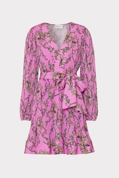 Milly Liv  Chain Pleated Mini Dress In Pink