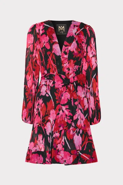 Milly Liv Overd Peony Pleated Mini Dress In Black/red