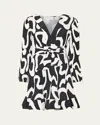 Milly Liora Ink Print Long Sleeve Pleated Midi Dress In Black