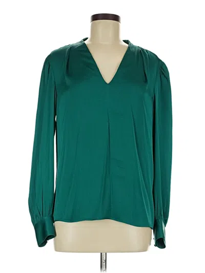 Pre-owned Milly Long Sleeve Silk Top Green Open Neckline Tops