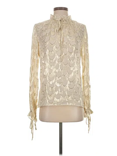 Pre-owned Milly Long Sleeve Silk Top Ivory Tie Neck Tops