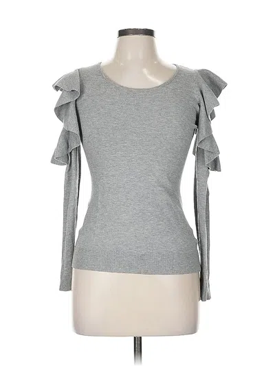 Pre-owned Milly Long Sleeve Top Gray Ruffles Neckline Tops