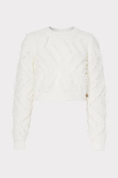 Milly Loop Fringe Crop Long Sleeve Top In White