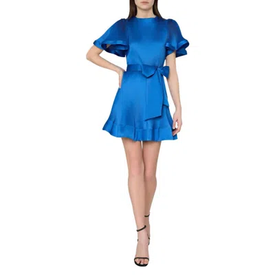Milly Lumi Satin Pleated Dress In Blue