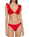 Milly Solid Ruffle Pinafore Bikini Top In Red In Red