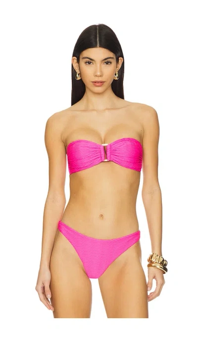 Milly Margot Textured Chevron Bandeau Bikini Top In Fuchsia