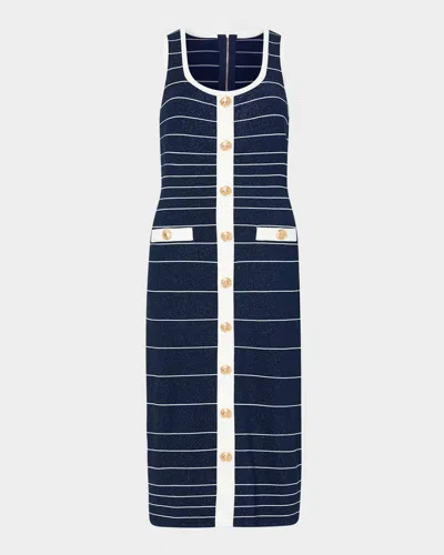 Milly Mari Striped Shimmer Knit Bodycon Midi Dress In Blue