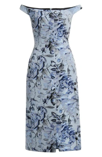 Milly Mel Floral Jacquard Off The Shoulder Dress In Blue
