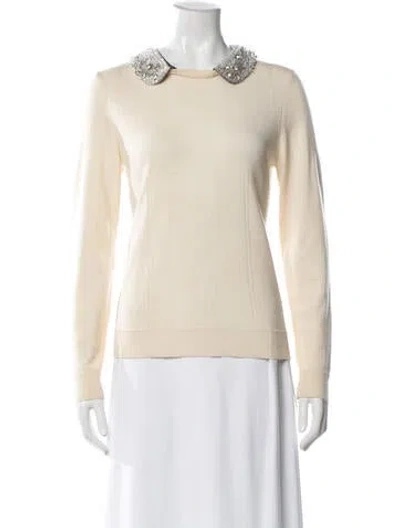 Pre-owned Milly Merino Wool Crew Neck Sweater In White