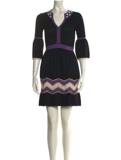Pre-owned Milly Merino Wool Mini Dress In Black