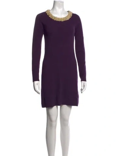Pre-owned Milly Merino Wool Mini Dress In Purple