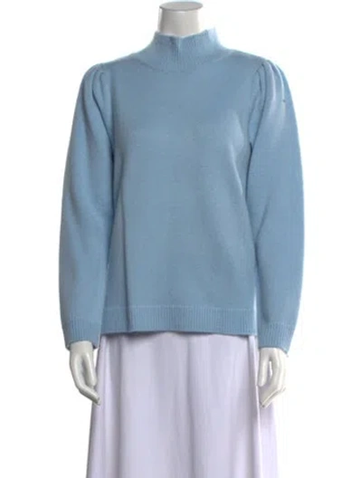 Pre-owned Milly Merino Wool Mock Neck Sweater In Blue