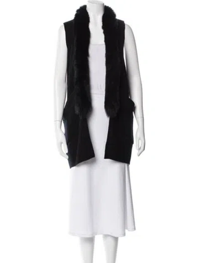 Pre-owned Milly Merino Wool Open Front Sweater In Black