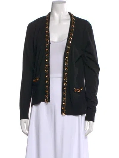 Pre-owned Milly Merino Wool Open Front Sweater In Black