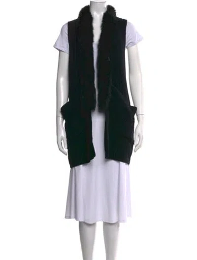 Pre-owned Milly Merino Wool Open Front Sweater In Black