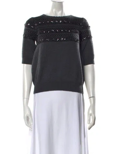 Pre-owned Milly Merino Wool Patterned Sweater In Black