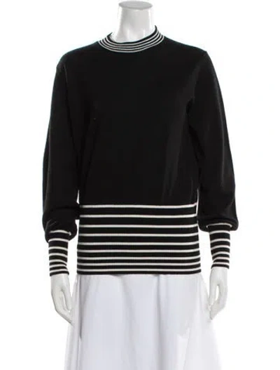 Pre-owned Milly Merino Wool Striped Sweater In Black