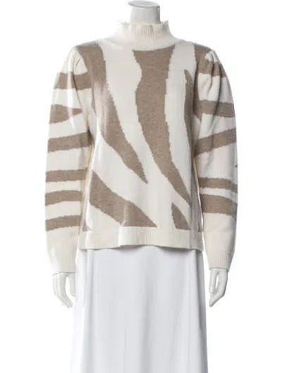 Pre-owned Milly Merino Wool Striped Sweater In White